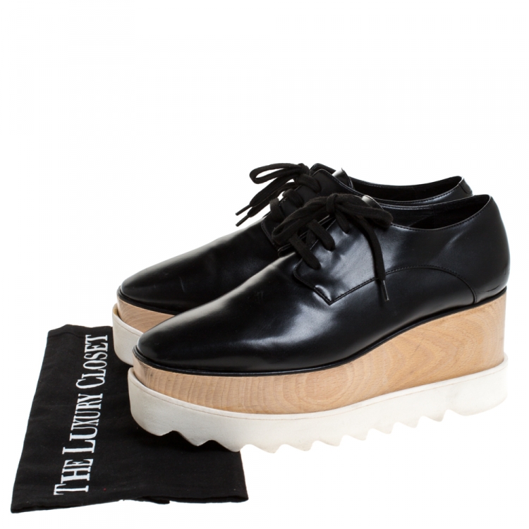 Pre Owned Stella McCartney Black Faux Leather Elyse Platform Derby Size 37