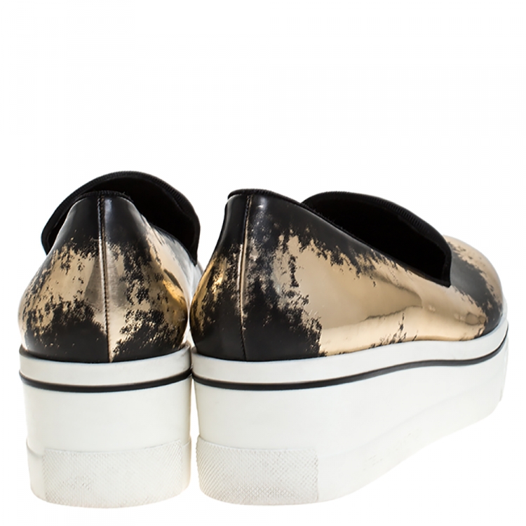 مملوكة مسبقًا Stella McCartney Bronze/Black Leather Binx Platform Slip On Sneakers Size 38