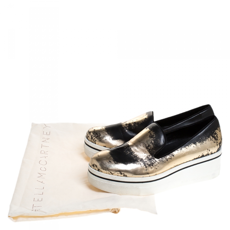 مملوكة مسبقًا Stella McCartney Bronze/Black Leather Binx Platform Slip On Sneakers Size 38
