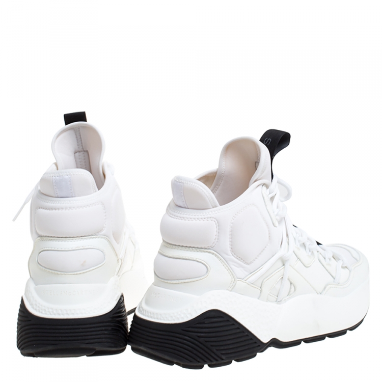 Pre Owned Stella McCartney White/Black Neoprene and Faux Leather Eclypse High Top Chunky Sneakers Size 39