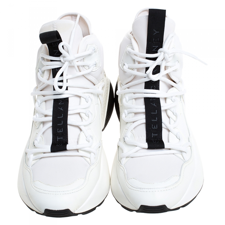 Pre Owned Stella McCartney White/Black Neoprene and Faux Leather Eclypse High Top Chunky Sneakers Size 39