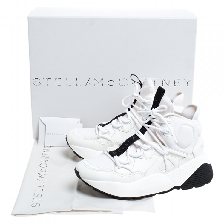 Pre Owned Stella McCartney White/Black Neoprene and Faux Leather Eclypse High Top Chunky Sneakers Size 39