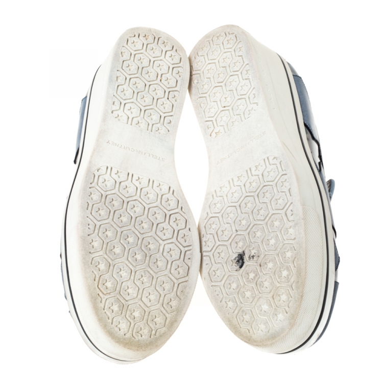 Pre Owned Stella McCartney Blue Faux Leather Binx Star Slip-On Platform Sneakers Size 36