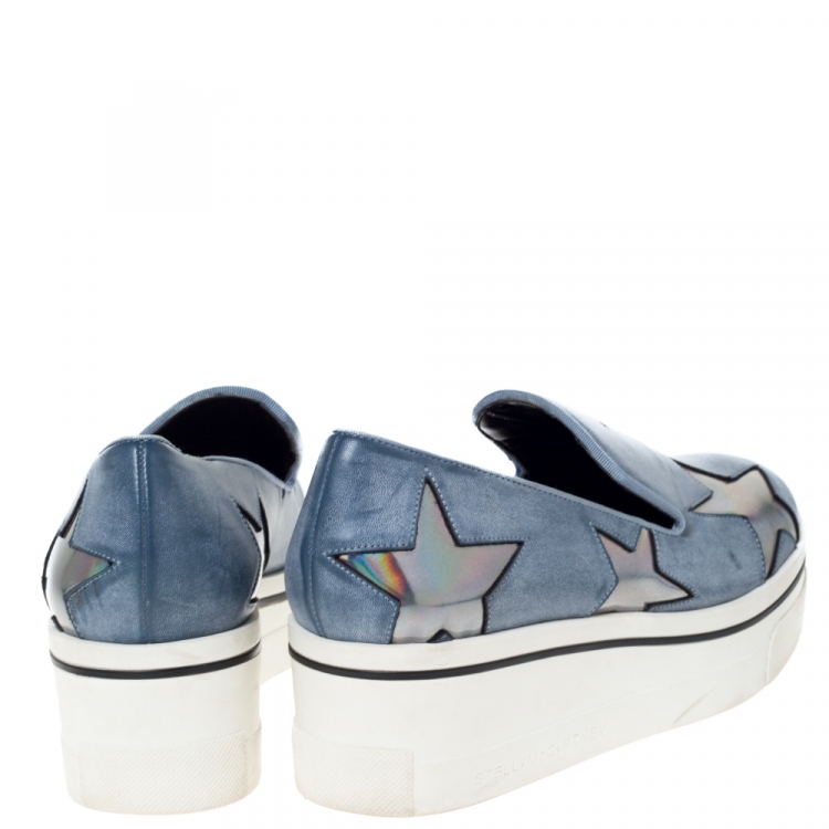 Pre Owned Stella McCartney Blue Faux Leather Binx Star Slip-On Platform Sneakers Size 36