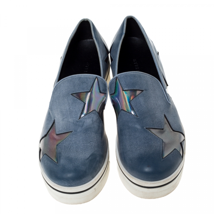 Pre Owned Stella McCartney Blue Faux Leather Binx Star Slip-On Platform Sneakers Size 36