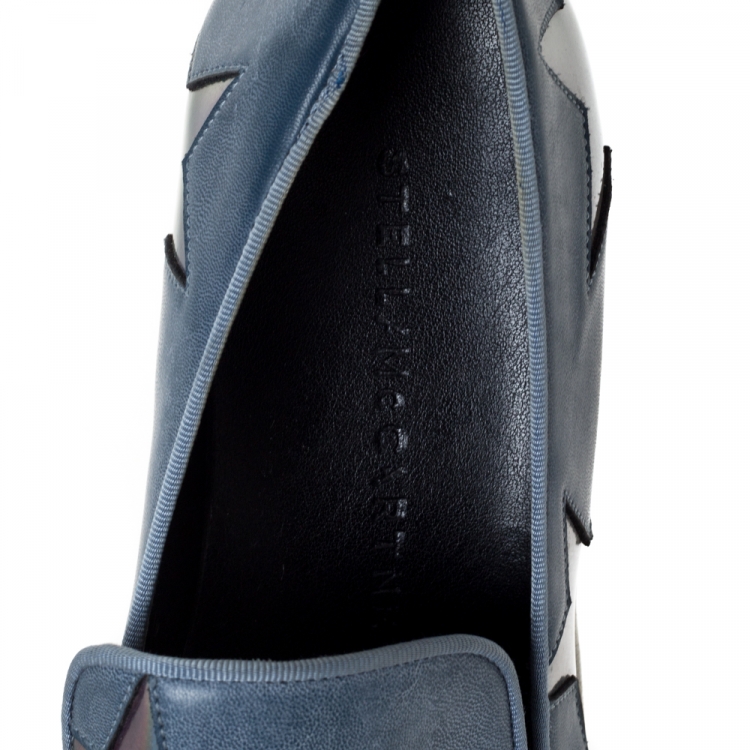 Pre Owned Stella McCartney Blue Faux Leather Binx Star Slip-On Platform Sneakers Size 36