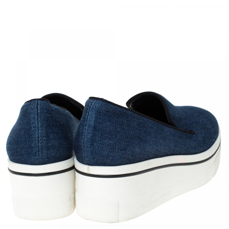 Pre Owned Stella McCartney Blue Denim Binx Slip On Platform Sneakers Size 36