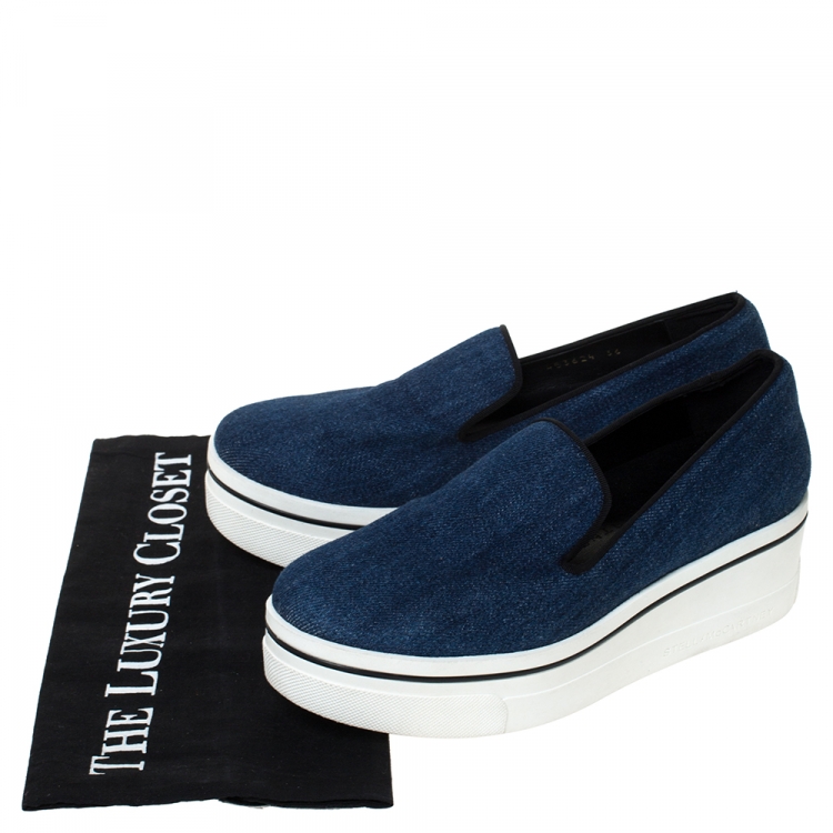 Pre Owned Stella McCartney Blue Denim Binx Slip On Platform Sneakers Size 36