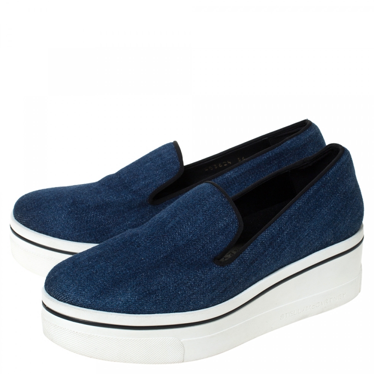 Pre Owned Stella McCartney Blue Denim Binx Slip On Platform Sneakers Size 36