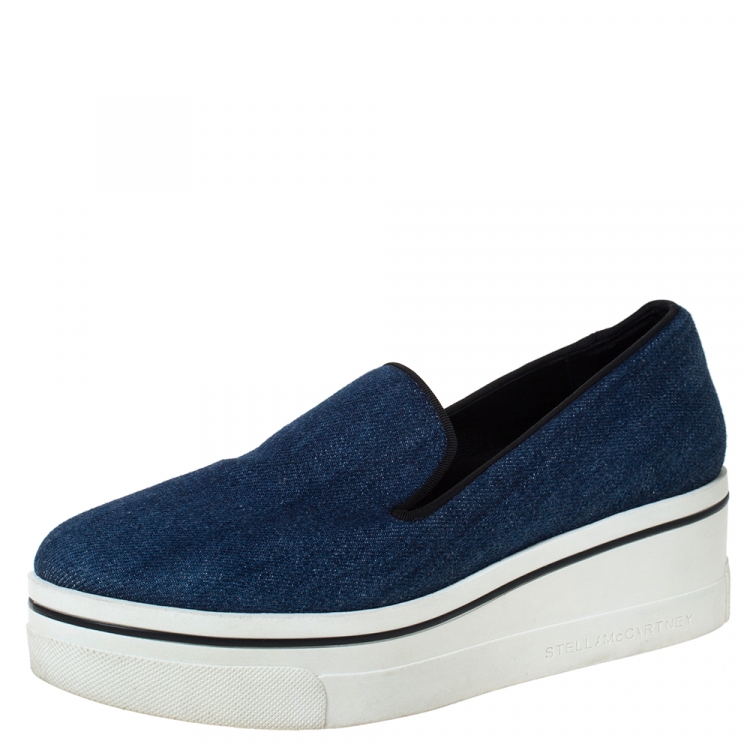 Pre Owned Stella McCartney Blue Denim Binx Slip On Platform Sneakers Size 36