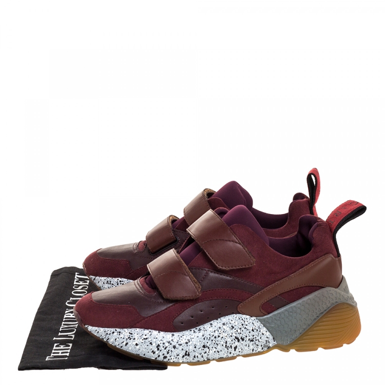 Pre Owned Stella McCartney Burgundy Fabric And Faux Suede Eclypse Lace Up Sneakers Size 39