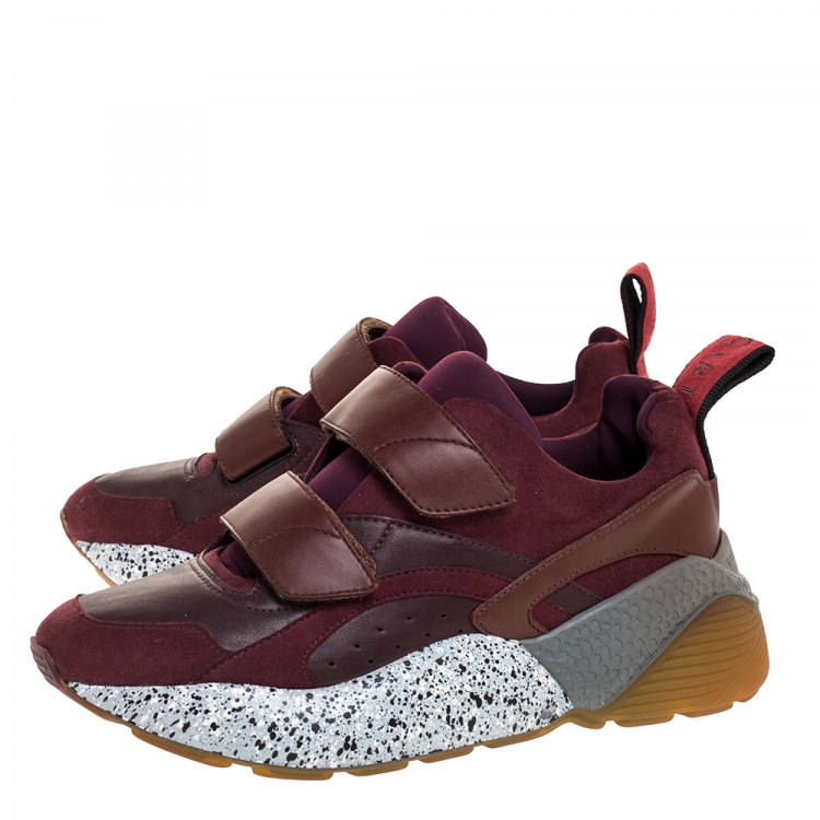 Pre Owned Stella McCartney Burgundy Fabric And Faux Suede Eclypse Lace Up Sneakers Size 39