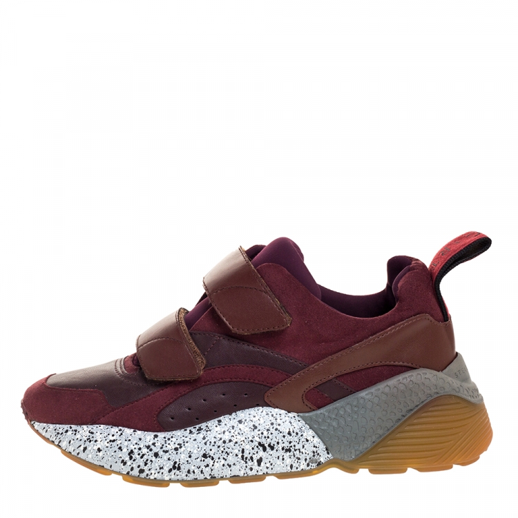 Pre Owned Stella McCartney Burgundy Fabric And Faux Suede Eclypse Lace Up Sneakers Size 39