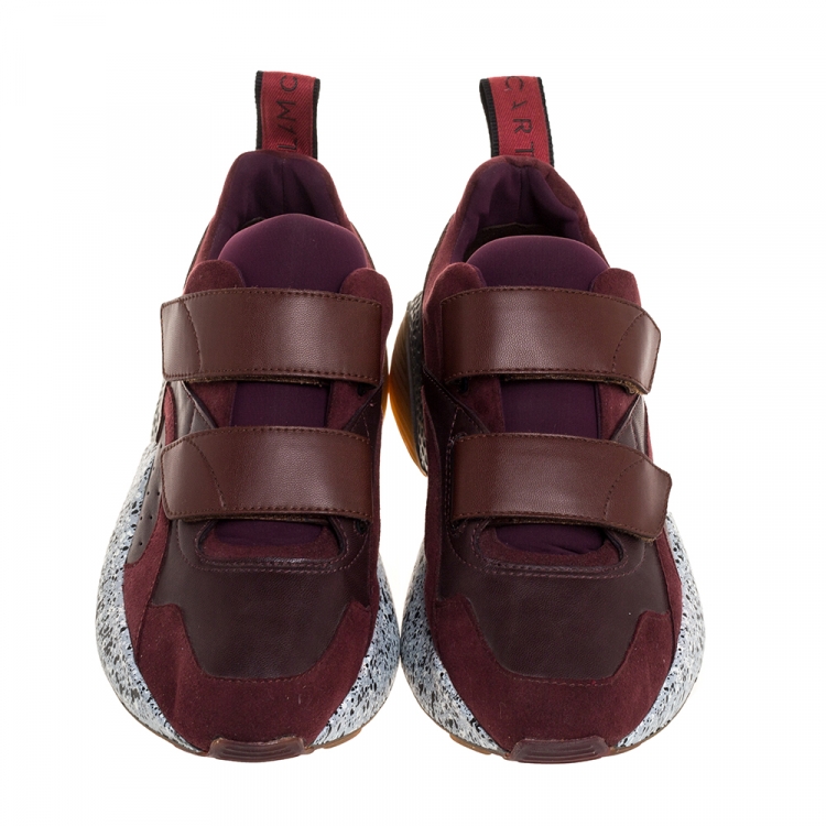 Pre Owned Stella McCartney Burgundy Fabric And Faux Suede Eclypse Lace Up Sneakers Size 39