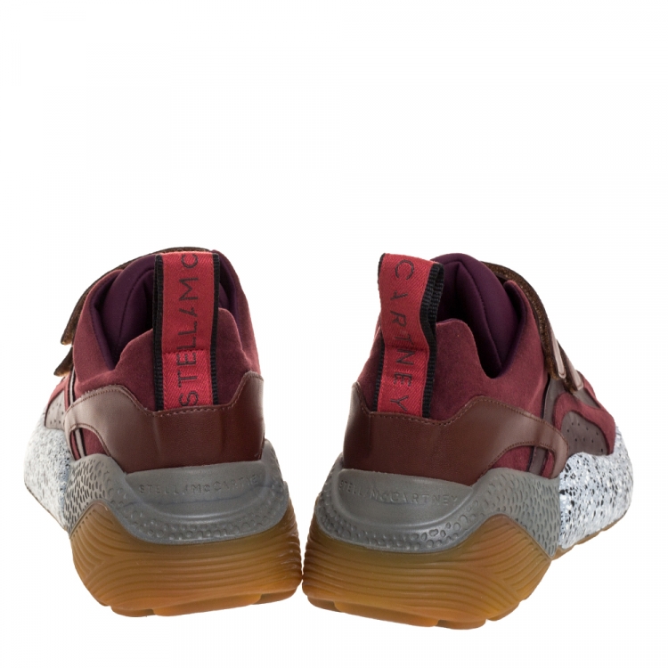 Pre Owned Stella McCartney Burgundy Fabric And Faux Suede Eclypse Lace Up Sneakers Size 39