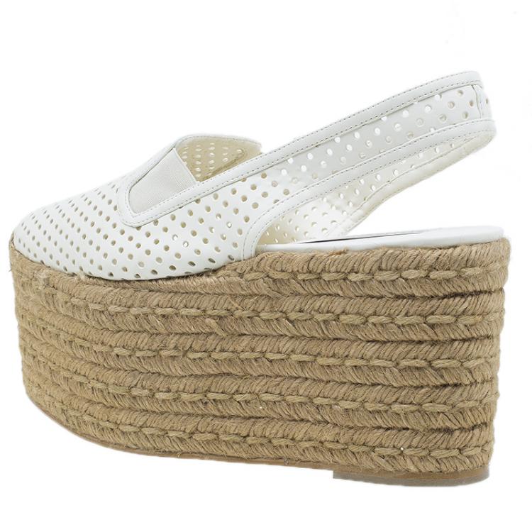 Pre Owned Stella McCartney White Faux Leather Wedge Espadrilles Size 40