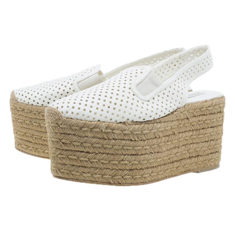 Pre Owned Stella McCartney White Faux Leather Wedge Espadrilles Size 40