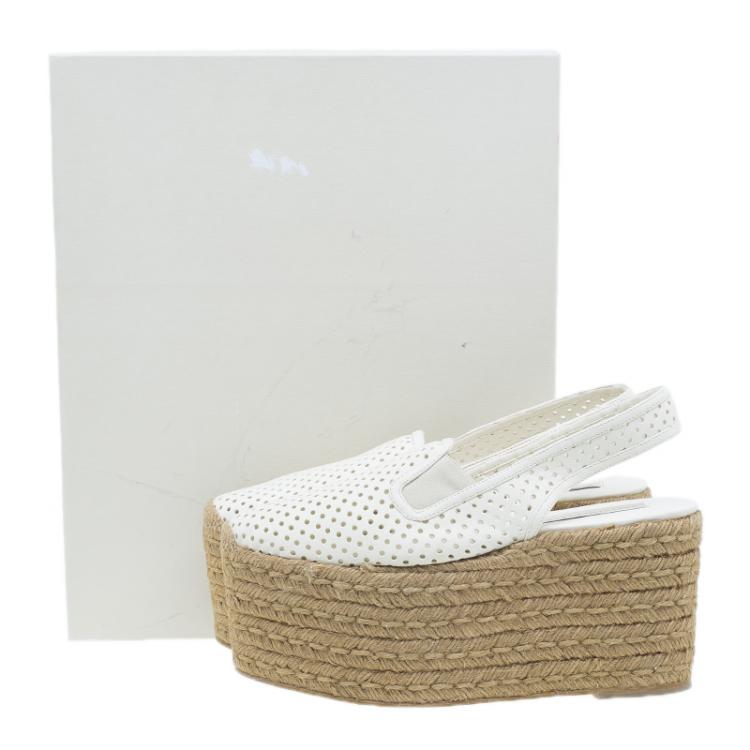 Pre Owned Stella McCartney White Faux Leather Wedge Espadrilles Size 40
