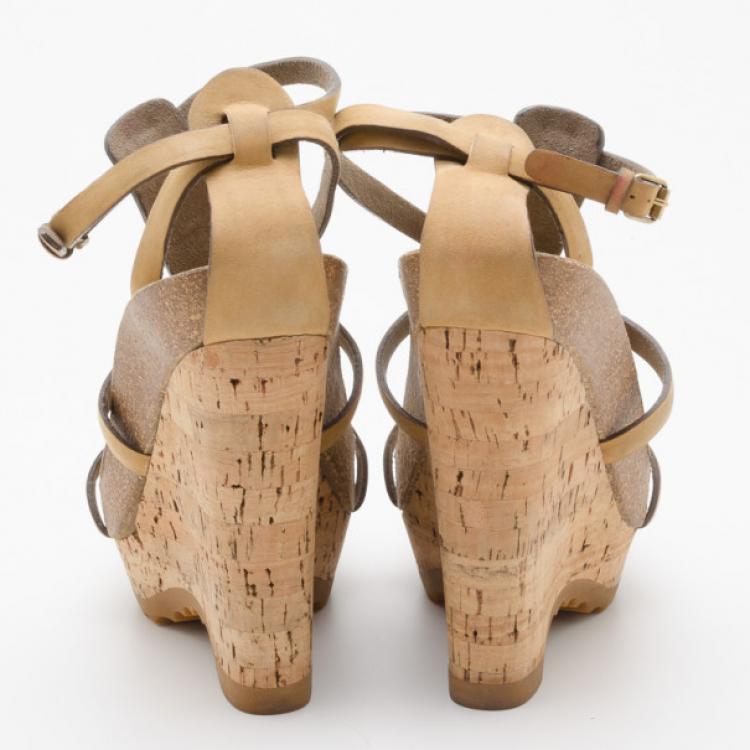 Pre Owned Stella McCartney Demetra Cork and Faux-Suede Wedges Size 37.5