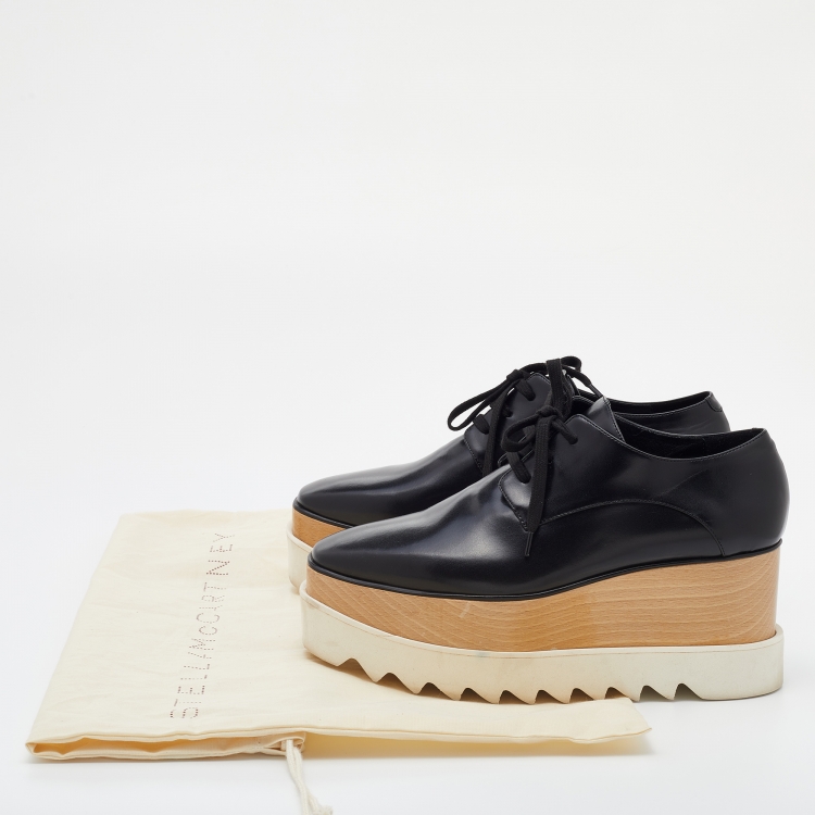 Pre Owned Stella McCartney Black Faux Leather Elyse Platform Derby Sneakers Size 37