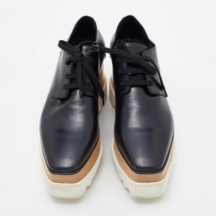 Pre Owned Stella McCartney Black Faux Leather Elyse Platform Derby Sneakers Size 37