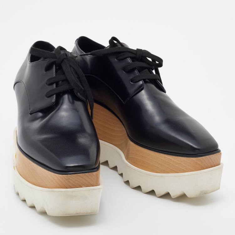 Pre Owned Stella McCartney Black Faux Leather Elyse Platform Derby Sneakers Size 37