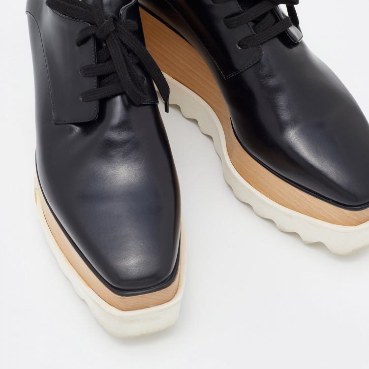Pre Owned Stella McCartney Black Faux Leather Elyse Platform Derby Sneakers Size 37