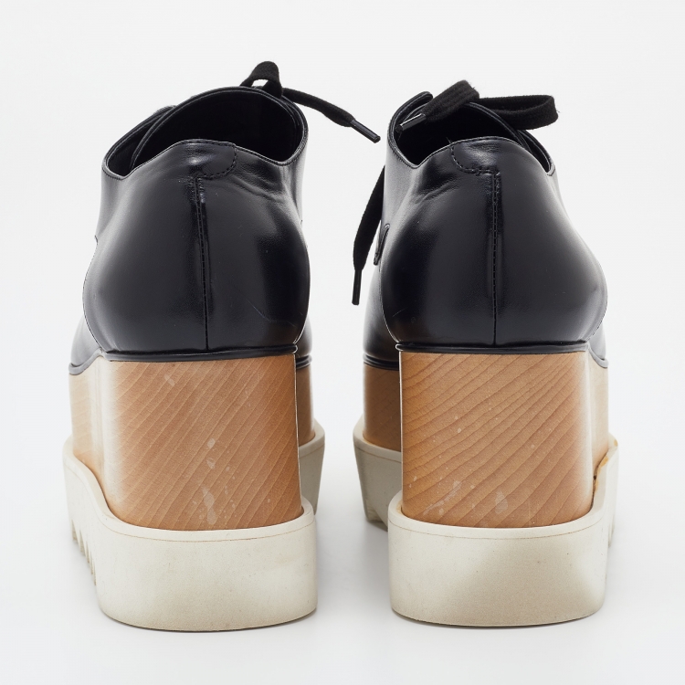 Pre Owned Stella McCartney Black Faux Leather Elyse Platform Derby Sneakers Size 37