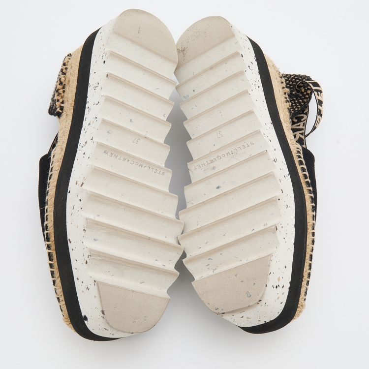 Pre Owned Stella McCartney Black/Beige Canvas and Jute Gaia Platform Espadrille Flats Size 37