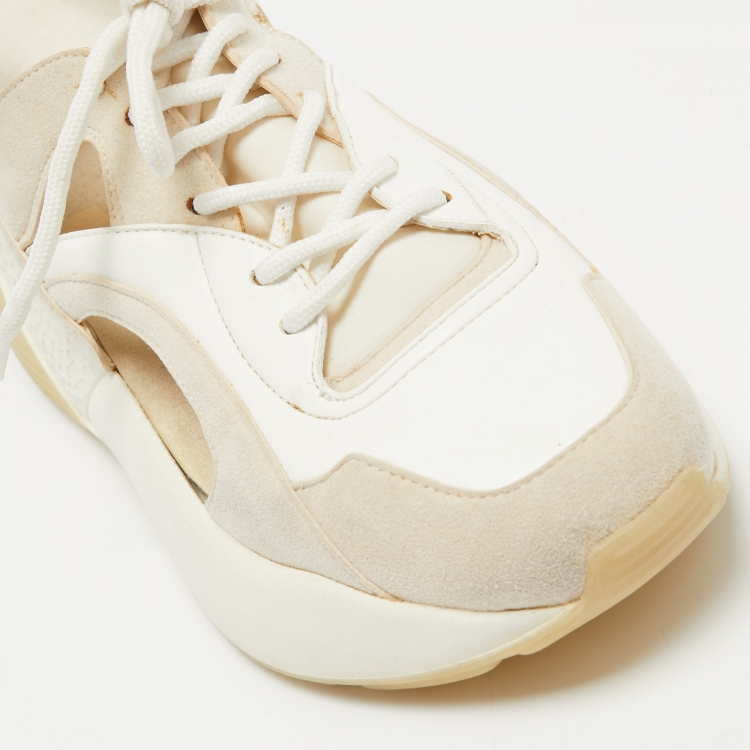 Pre Owned Stella McCartney Two Tone Faux Leather, Faux Suede and Neoprene Cut Out Eclypse Sneakers Size 36