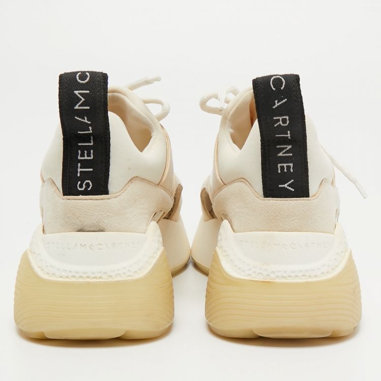 Pre Owned Stella McCartney Two Tone Faux Leather, Faux Suede and Neoprene Cut Out Eclypse Sneakers Size 36
