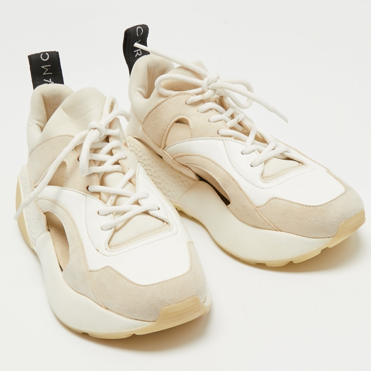 Pre Owned Stella McCartney Two Tone Faux Leather, Faux Suede and Neoprene Cut Out Eclypse Sneakers Size 36