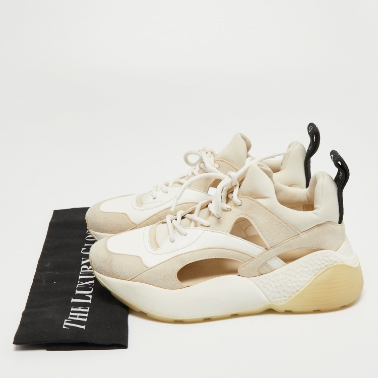 Pre Owned Stella McCartney Two Tone Faux Leather, Faux Suede and Neoprene Cut Out Eclypse Sneakers Size 36
