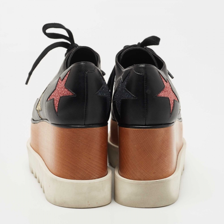 Pre Owned Stella McCartney Black Faux Leather Elyse Star Sneakers Size 36.5