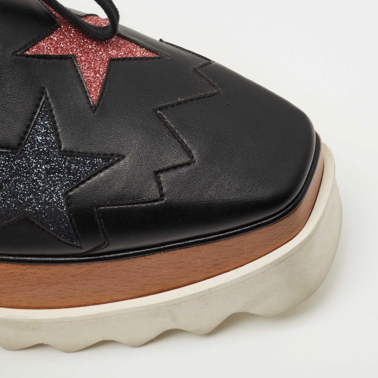 Pre Owned Stella McCartney Black Faux Leather Elyse Star Sneakers Size 36.5