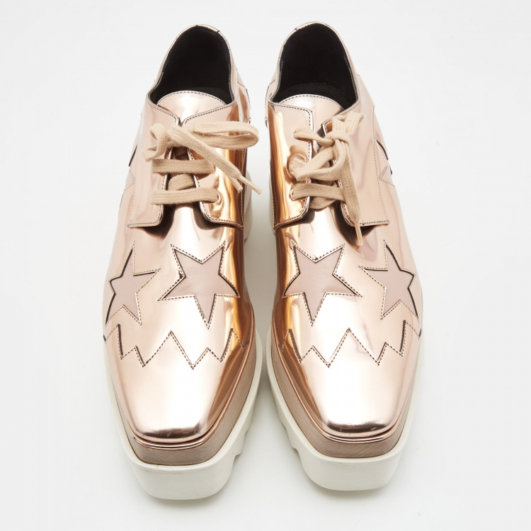 Pre Owned Stella McCartney Metallic Pink Faux Leather and Wood Elyse Star Platform Derby Sneakers Size 39