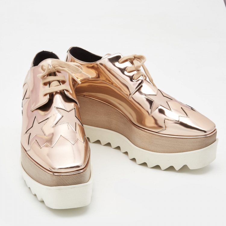 Pre Owned Stella McCartney Metallic Pink Faux Leather and Wood Elyse Star Platform Derby Sneakers Size 39