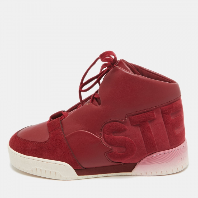 Stella McCartney Red Faux Leather And Suede High Top Sneakers Size ...