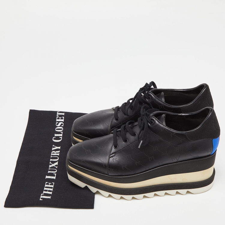 Pre Owned Stella McCartney Black Faux Leather and Faux Suede Elyse Star Platform Derby Sneakers Size 38