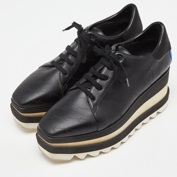 Pre Owned Stella McCartney Black Faux Leather and Faux Suede Elyse Star Platform Derby Sneakers Size 38