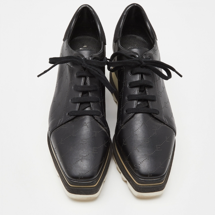Pre Owned Stella McCartney Black Faux Leather and Faux Suede Elyse Star Platform Derby Sneakers Size 38