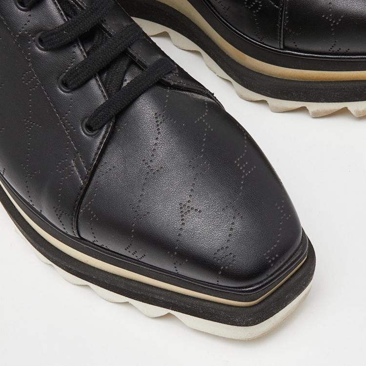 Pre Owned Stella McCartney Black Faux Leather and Faux Suede Elyse Star Platform Derby Sneakers Size 38