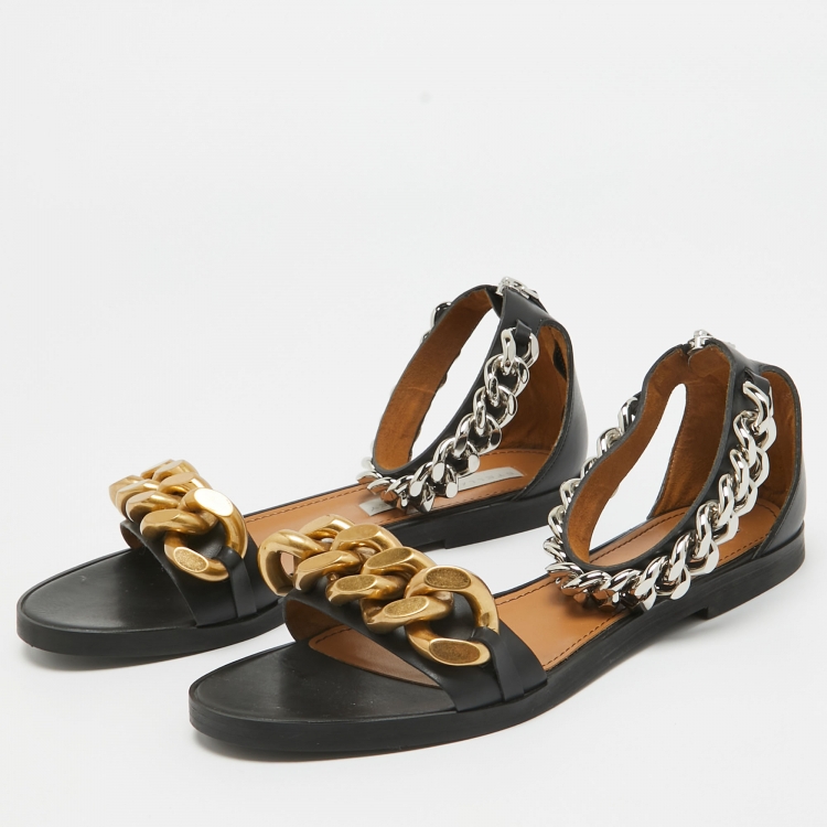 Stella McCartney Black Faux Leather Chain Link Ankle Strap