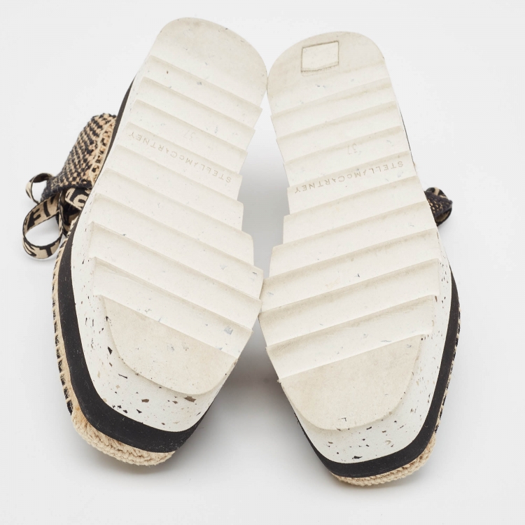 Pre Owned Stella McCartney Black/Beige Canvas Wedge Sandals Size 37 