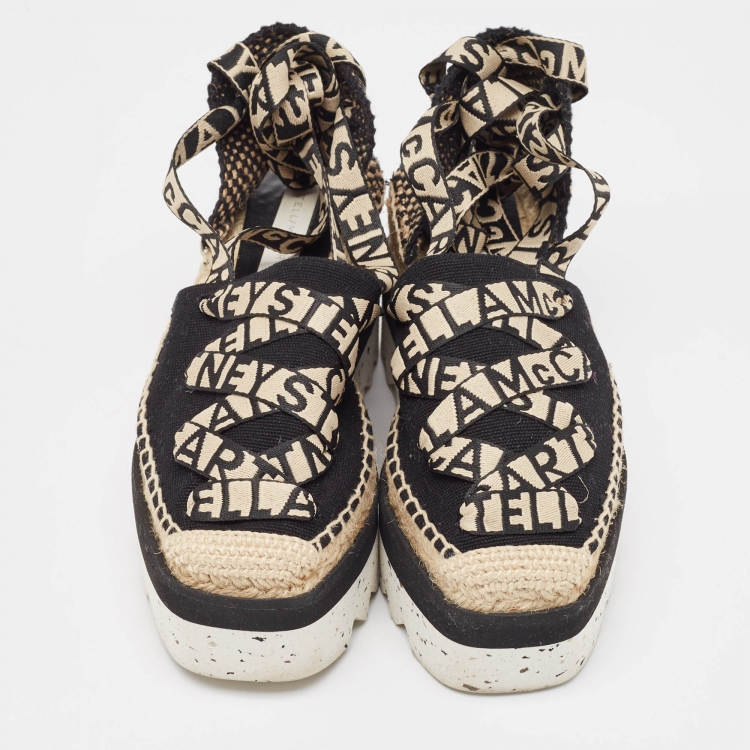 Pre Owned Stella McCartney Black/Beige Canvas Wedge Sandals Size 37 