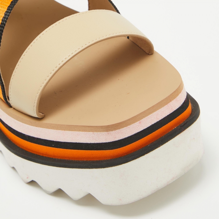 Pre Owned Stella McCartney Multicolor Faux Leather and Canvas Wedge Sandals 37
