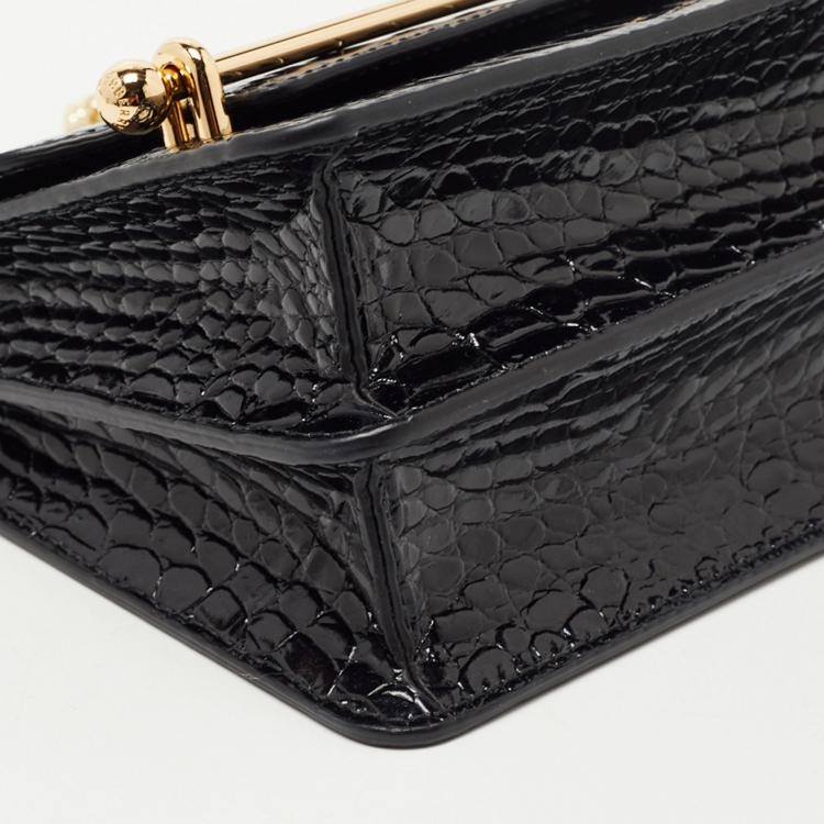 Pre Owned Strathberry Black Croc Embossed Leather Mini East/West Shoulder Bag