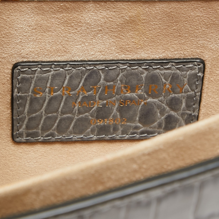Pre Owned Strathberry Grey Croc Embossed Leather East/West Chain Bag