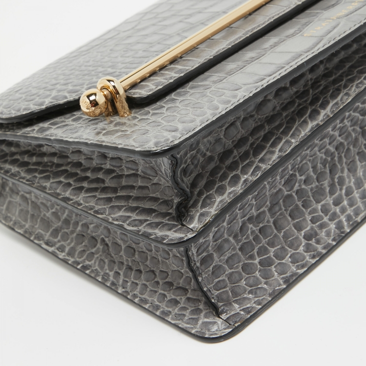 Pre Owned Strathberry Grey Croc Embossed Leather East/West Chain Bag