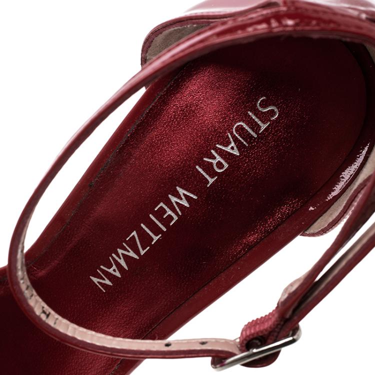 Pre Owned Stuart Weitzman Red Patent Leather Nudist Sandals Size 39.5